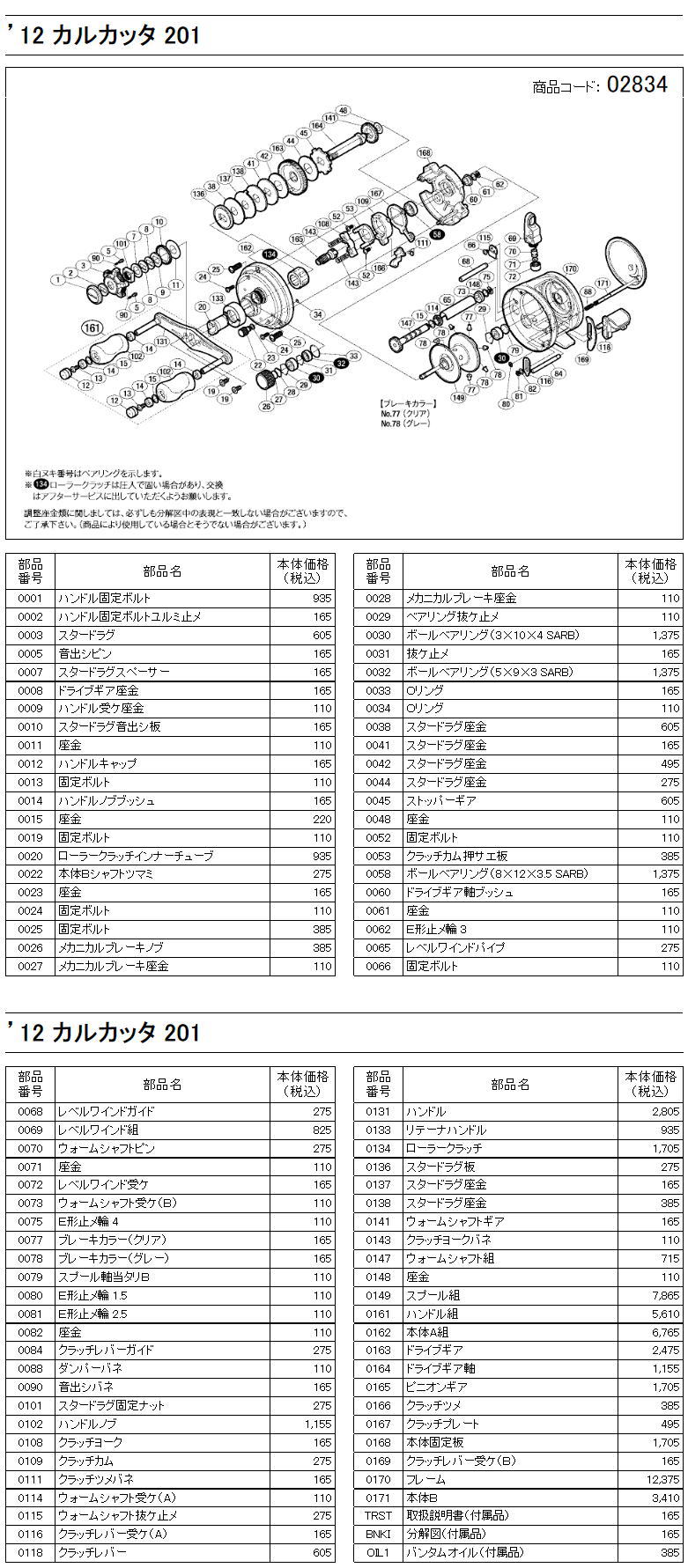 シマノ純正お取り寄せパーツ：納期1ヶ月】12 カルカッタ 201 商品