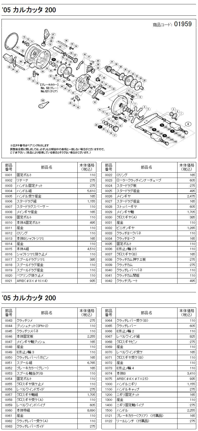 シマノ純正お取り寄せパーツ：納期1ヶ月】05 カルカッタ 200 商品