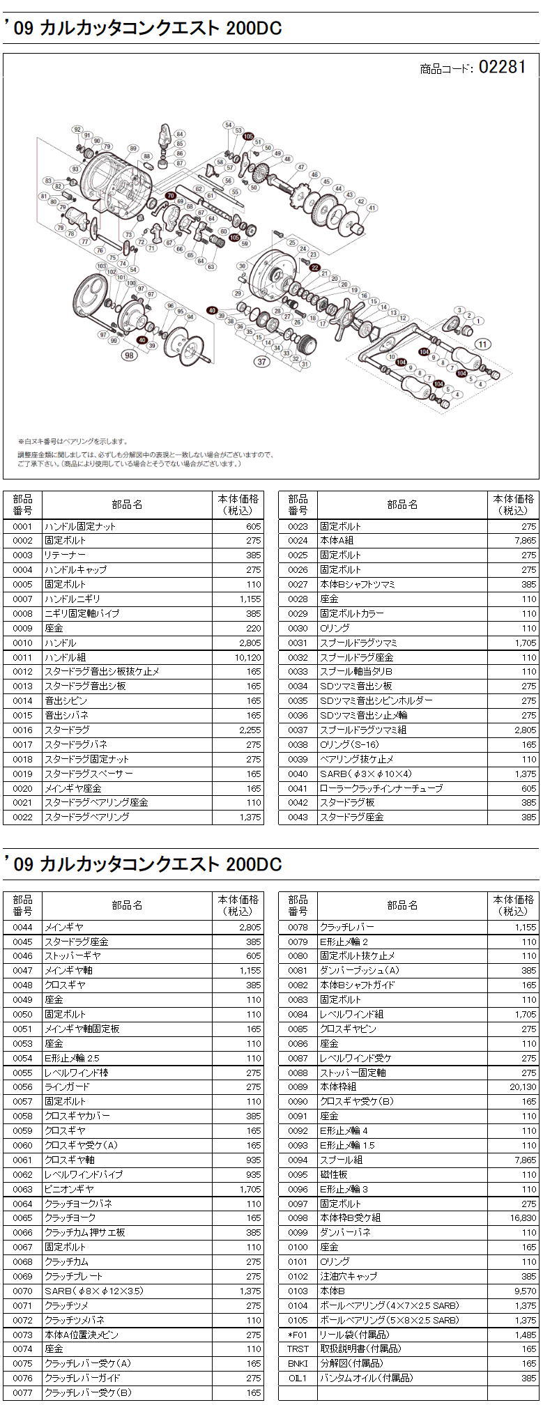 シマノ純正お取り寄せパーツ：納期1ヶ月】09 カルカッタコンクエスト