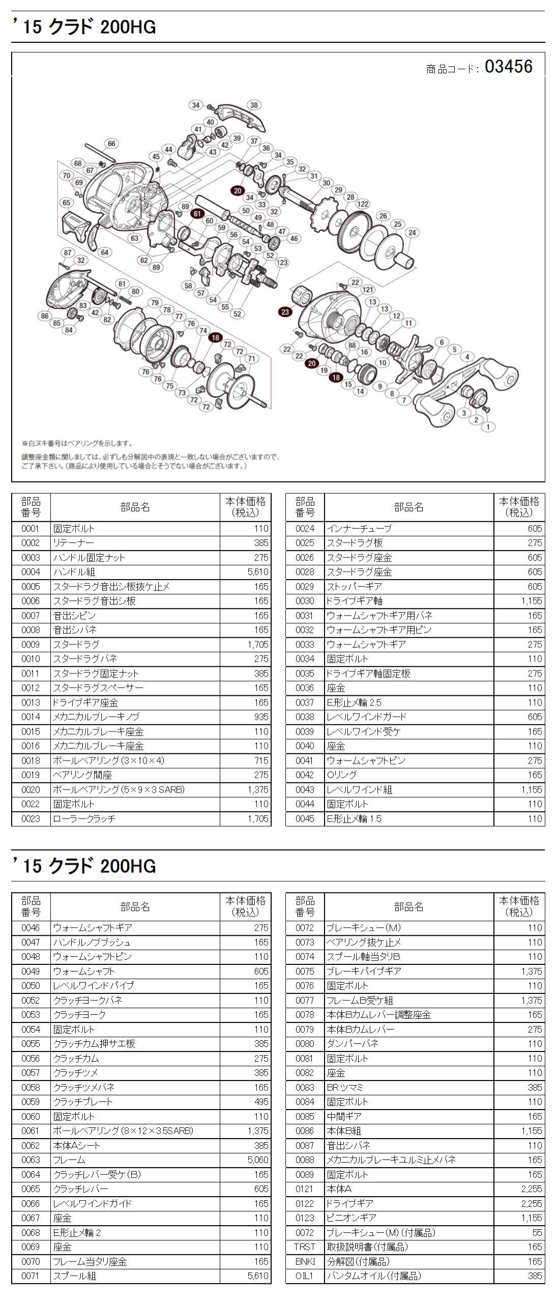 シマノ純正お取り寄せパーツ：納期1ヶ月】15クラド200HG 商品コード