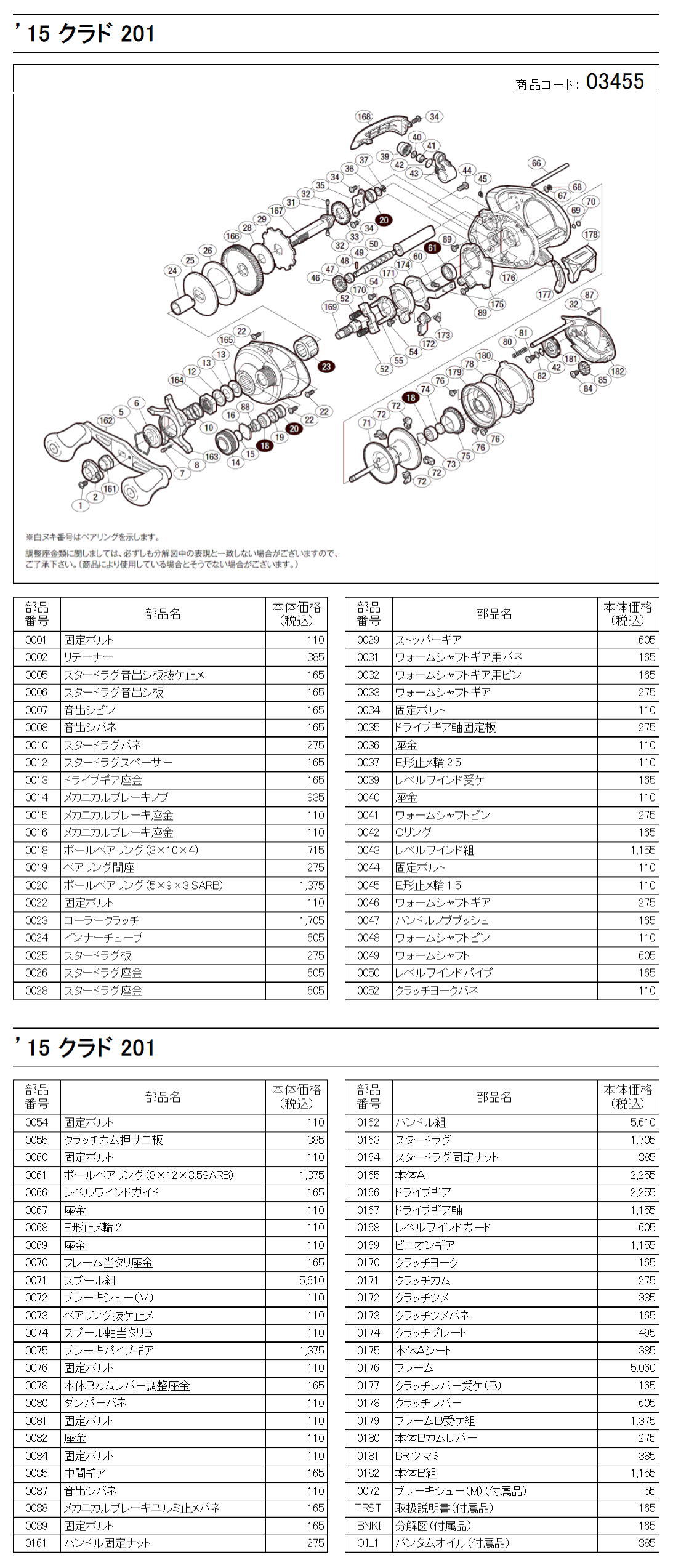 シマノ純正お取り寄せパーツ：納期1ヶ月】15クラド201 商品コード 