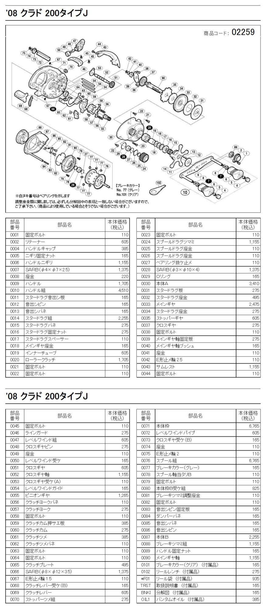 シマノ純正お取り寄せパーツ：納期1ヶ月】08 クラド 200タイプJ 商品